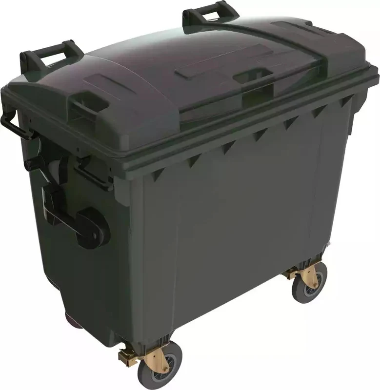 B-Ware E/D/E Müllcontainer Abfallbehälter HDPE robust anthrazit mobil mit Radstopp