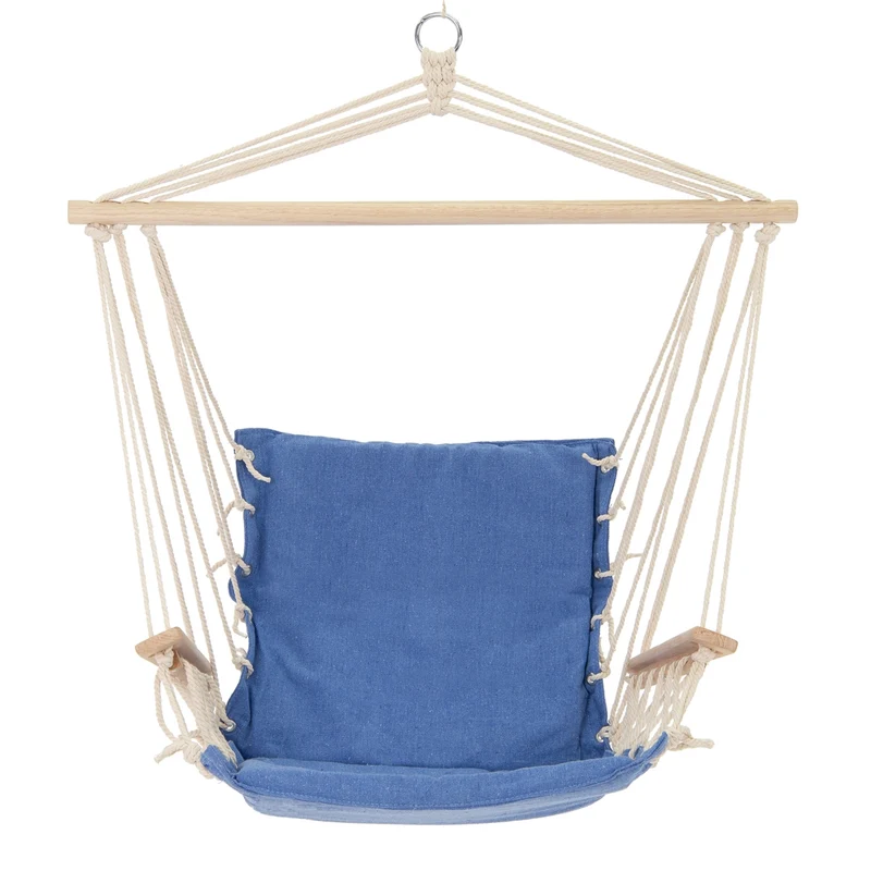 Hängesessel mit Gestell 45x100x46 cm Blau aus Baumwolle und Hartholz