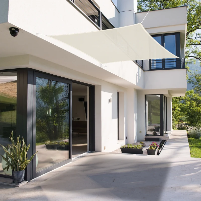 Sonnensegel quadrat 5x5 m Creme 100% HDPE mit UV Schutz inkl. Befestigungsseile