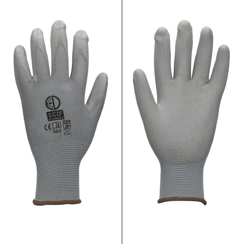 Arbeitshandschuhe mit PU-Beschichtung Grau Größe L 12er Set