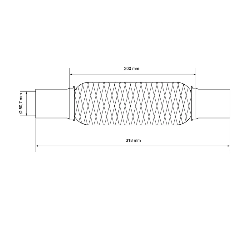 Universal Flexrohr 50x200 mm mit 2 Schellen aus Edelstahl