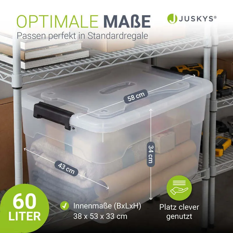 B-Ware Aufbewahrungsbox mit Deckel Kunststoffboxen Organizer 60L 4er Set weiß grau