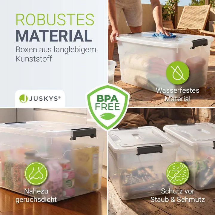 B-Ware Aufbewahrungsbox mit Deckel Kunststoffboxen Organizer 60L 4er Set weiß grau