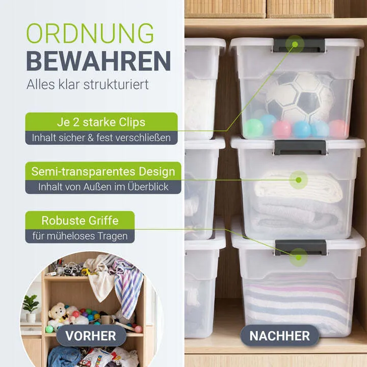 B-Ware Aufbewahrungsbox mit Deckel Kunststoffboxen Organizer 60L 4er Set weiß grau