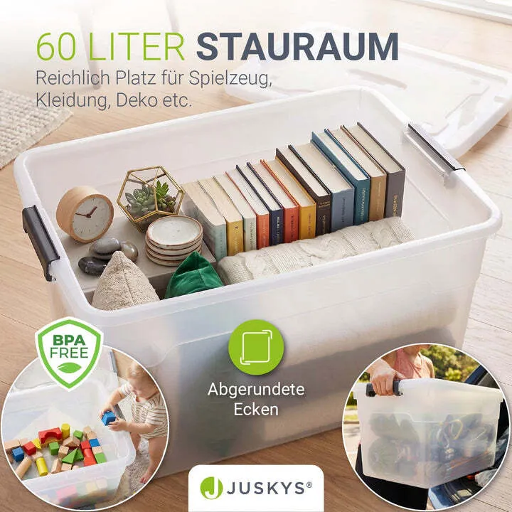 B-Ware Aufbewahrungsbox mit Deckel Kunststoffboxen Organizer 60L 4er Set weiß grau