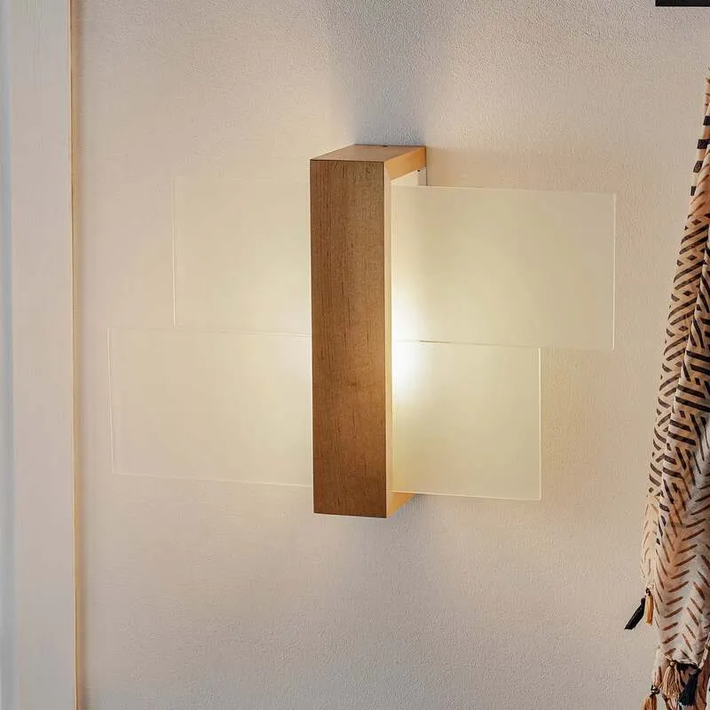 B-Ware Wandleuchte Shifted 1 LED Wandlampe dimmbar Glas Holz weiß 43x30cm elegant