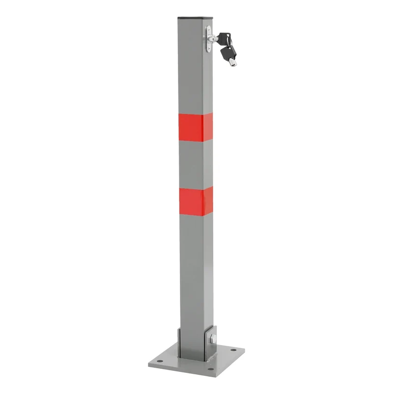 3er Set Parkplatzsperre 70 cm eckig mit Roten Warnstreifen und 3 Schlüssel aus Stah