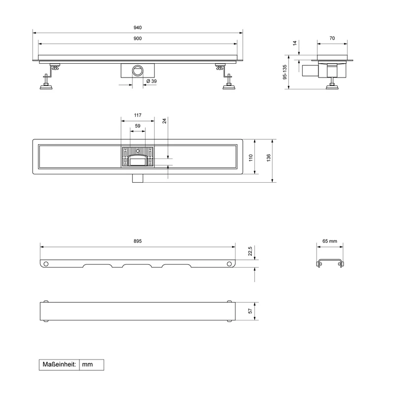 ML-Design Duschrinne geschlossen 90cm Silber aus Edelstahl