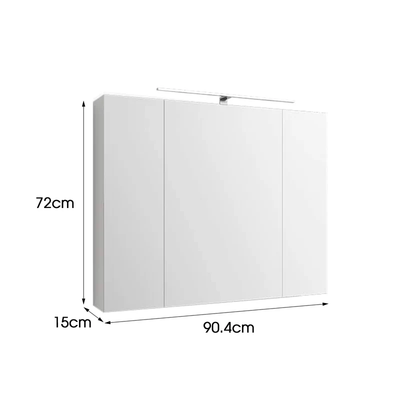 B-Ware Spiegelschrank 3-Türig mit LED-Beleuchtung 90,4x72x15 cm Weiß ML-Design