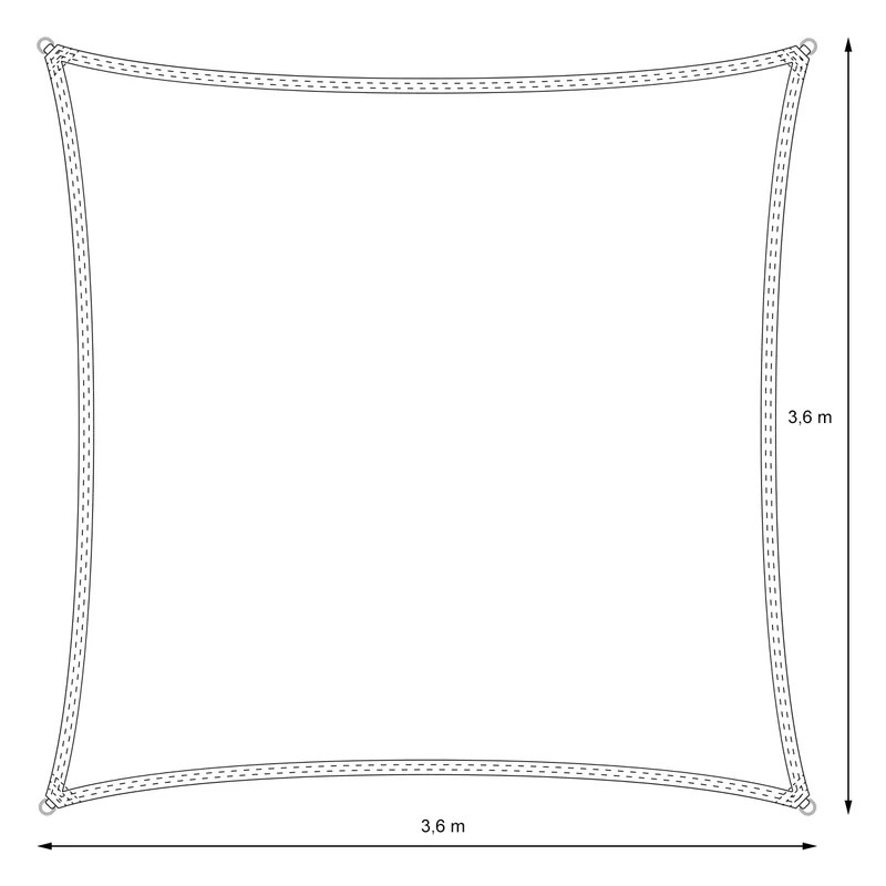 Sonnensegel quadrat 3,6x3,6 m Grau 100% HDPE mit UV Schutz inkl. Befestigungsseile