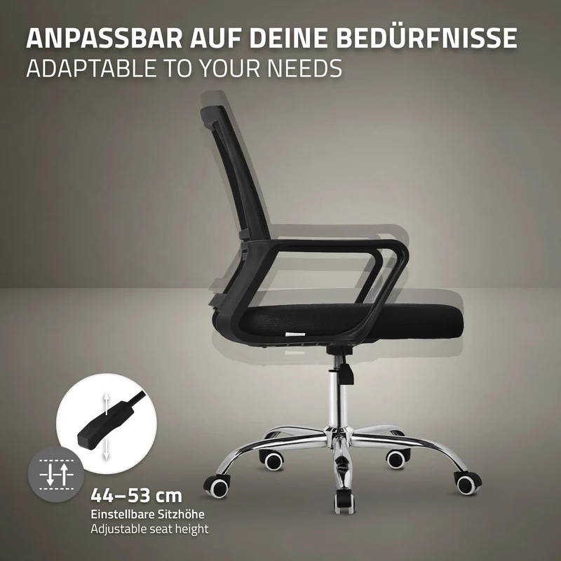 Bürostuhl ergonomisch, Schwarz, Schreibtischstuhl höhenverstellbar mit Armlehnen, Rollen, Computerstuhl 360° Drehstuhl Gaming Stuhl ML-Design
