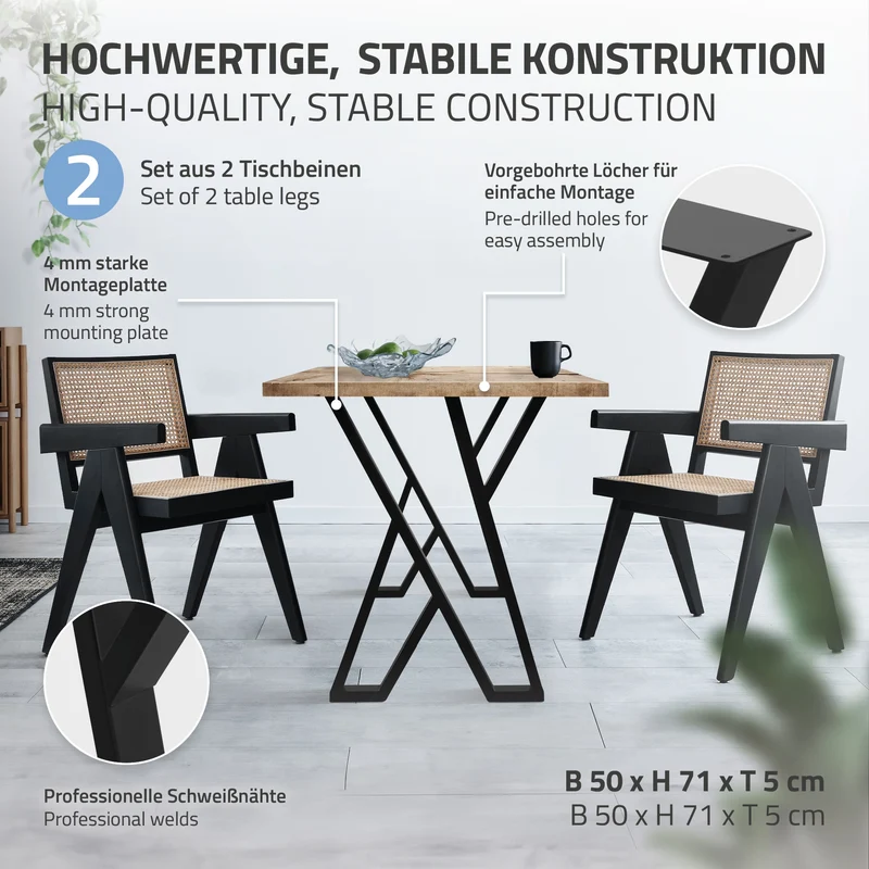 B-Ware 2 Stück Tischbeine B50xH71 cm Tischkufen X-Form Stahl pulverbeschichtet Schwarz ML-Design