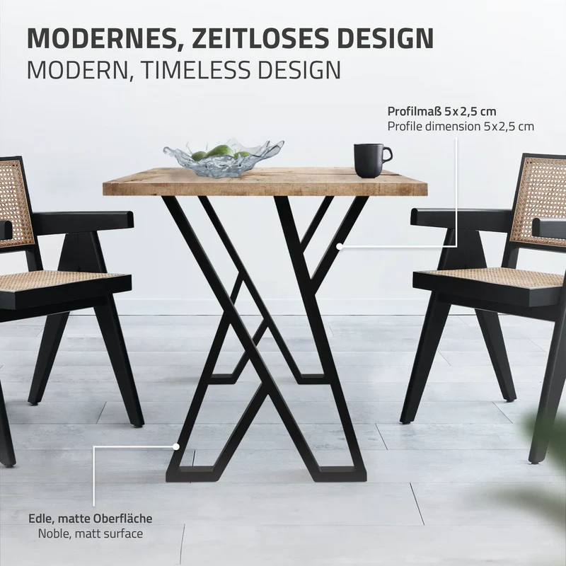 B-Ware 2 Stück Tischbeine B50xH71 cm Tischkufen X-Form Stahl pulverbeschichtet Schwarz ML-Design