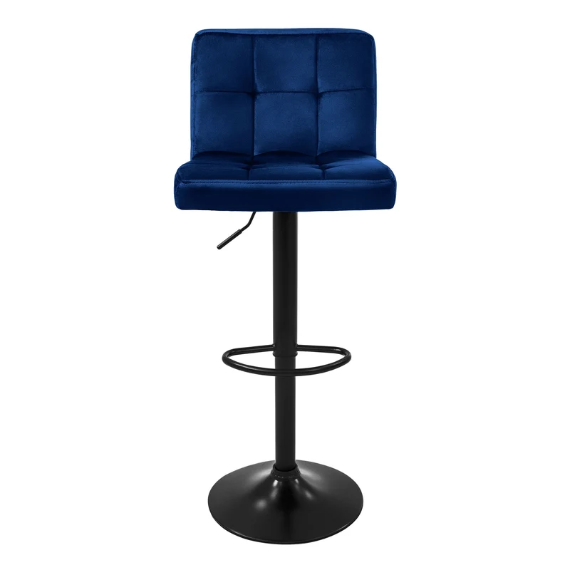 B-Ware Barhocker 2er Set Blau Samtbezug mit Rückenlehne und Fußstütze höhenverstellbar 63-83cm ML-Design