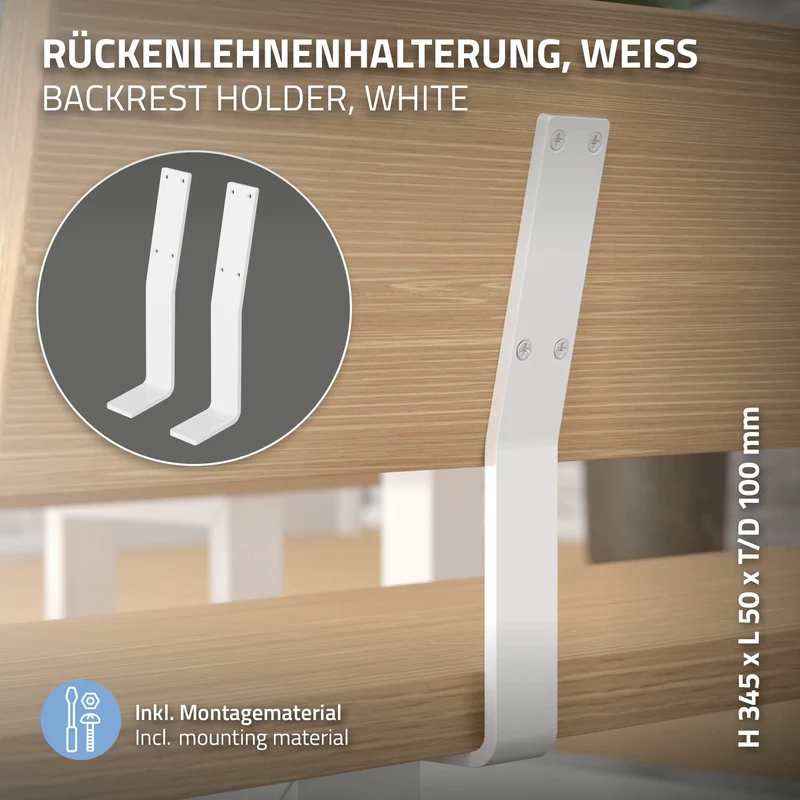Rückenlehnenhalterung 2er Set 345 x 90 mm Weiß aus Stahl ML-Design