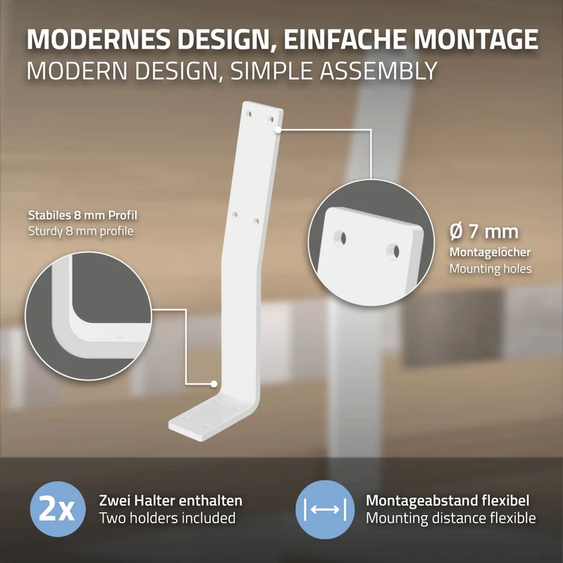 Rückenlehnenhalterung 2er Set 345 x 90 mm Weiß aus Stahl ML-Design