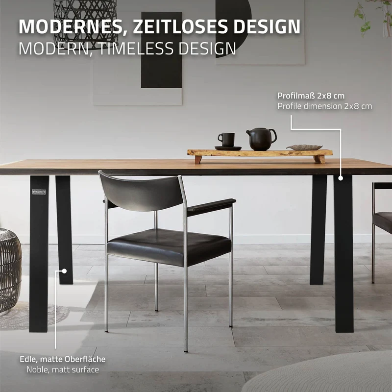 2er Set Tischkufen Loft 75x72 cm Schwarz Profil 8x2 cm aus Stahl U-Form ML-Design