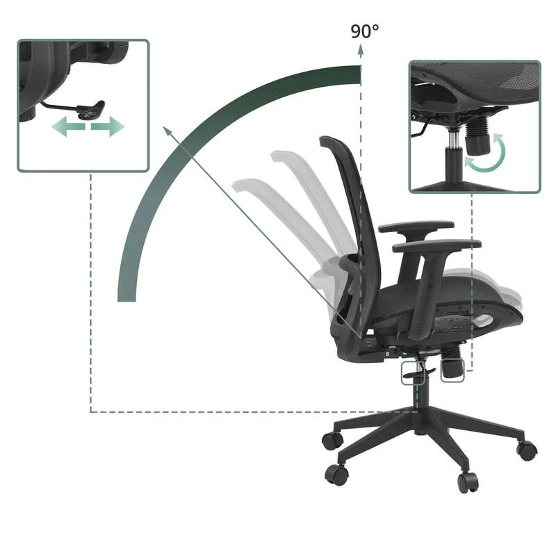 B-Ware MyBuero Bürostuhl Drehstuhl Schreibtischstuhl Netz Air Port 2 Armlehnen Schwarz