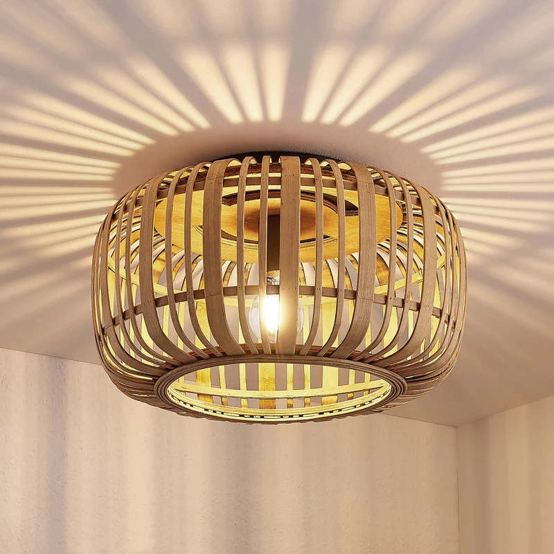 B-Ware Lindby Canyana Deckenlampe Deckenleuchte Lampe Leuchte aus Rattanschirm natur