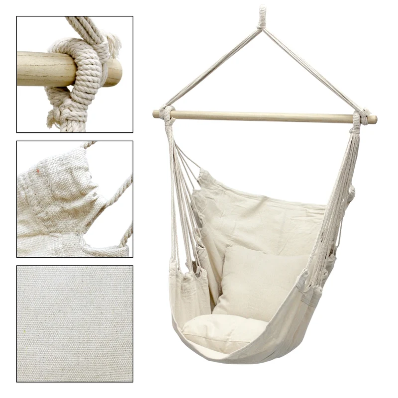 Hängesessel mit Gestell und Kissen Beige aus Baumwolle belastbar bis 120 kg