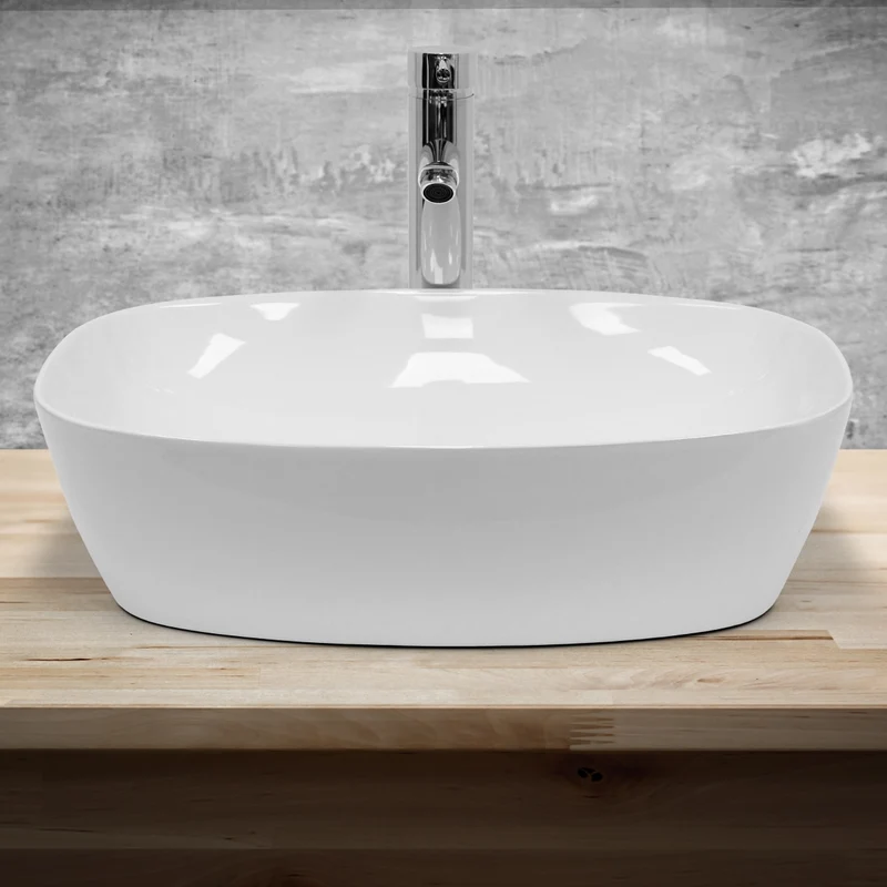 B-Ware Waschbecken Ovalform, 505x385x135 mm, weiß, ohne Überlauf, aus Keramik