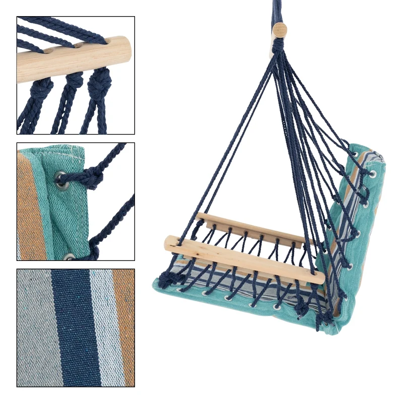 Hängesessel mit Gestell 45x100x43 cm Mehrfarbig aus Baumwolle und Hartholz