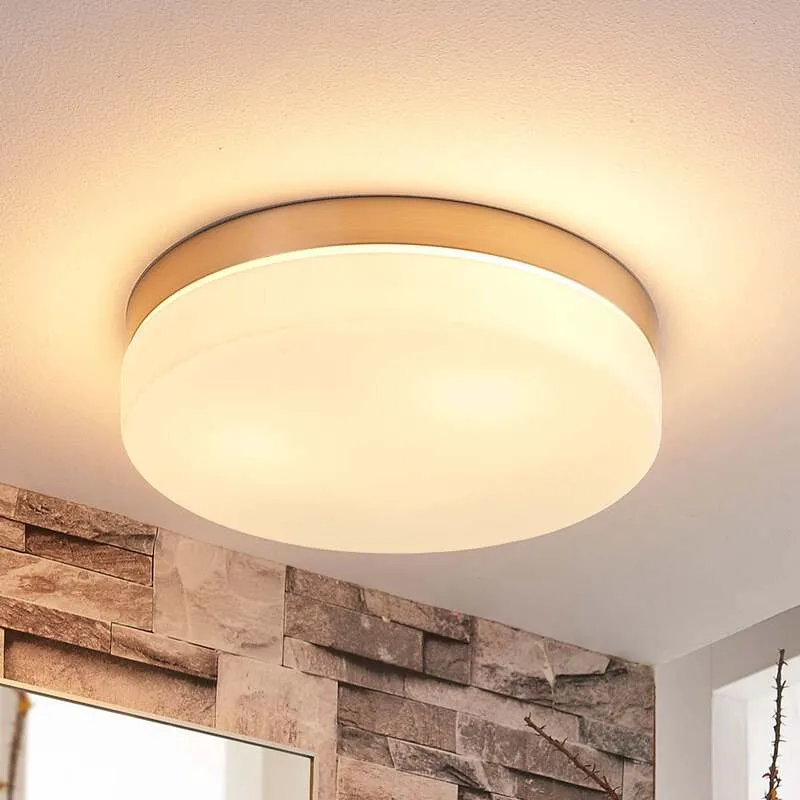 B-Ware Lindby Deckenlampe Amilia LED Lampe dimmbar Glas nickel IP44 Ø30cm weiß Leuchte