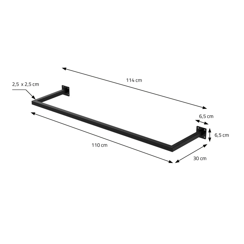 Kleiderstange Garderobe Wandmontage 30 x 110 cm Schwarz aus Stahl ML-Design