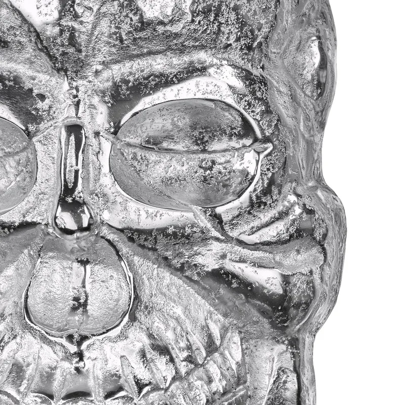 Deko Skull Totenkopf Wandskulptur Silber 42x30 cm mit Nickel Finish aus Aluminium WOMO-Design