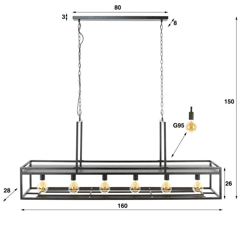 B-Ware Hängeleuchte Dekorla 6-flammig dimmbar schwarz Pendelleuchte Metall 160x28cm