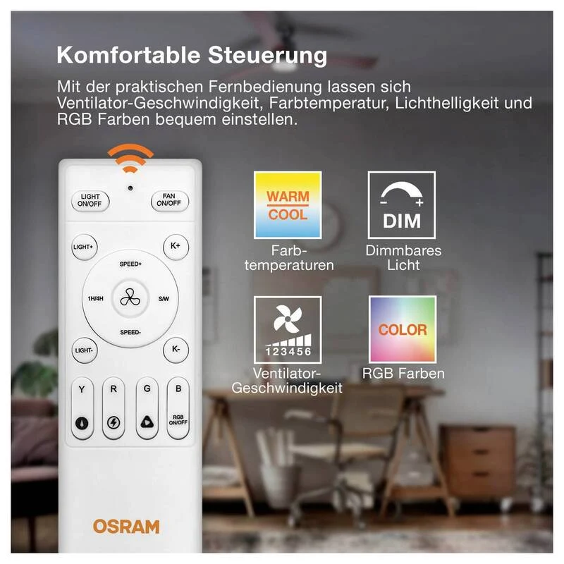 B-Ware OSRAM Deckenventilator Bise 1065mm RGB dimmbar mit Beleuchtung Fernbedienung