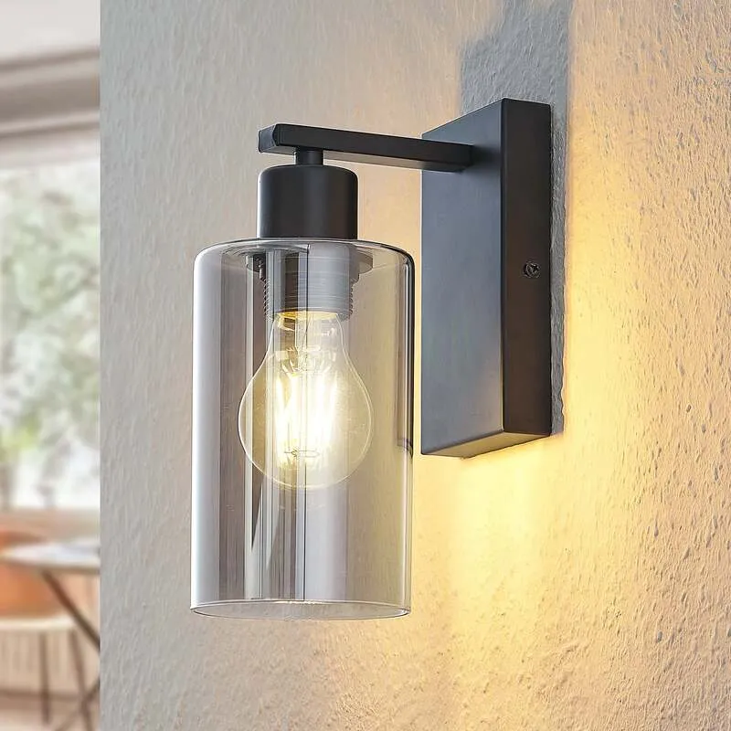 B-Ware Lindby Wandleuchte Emavi LED Wandlampe dimmbar schwarz rauchgrau 23cm Höhe