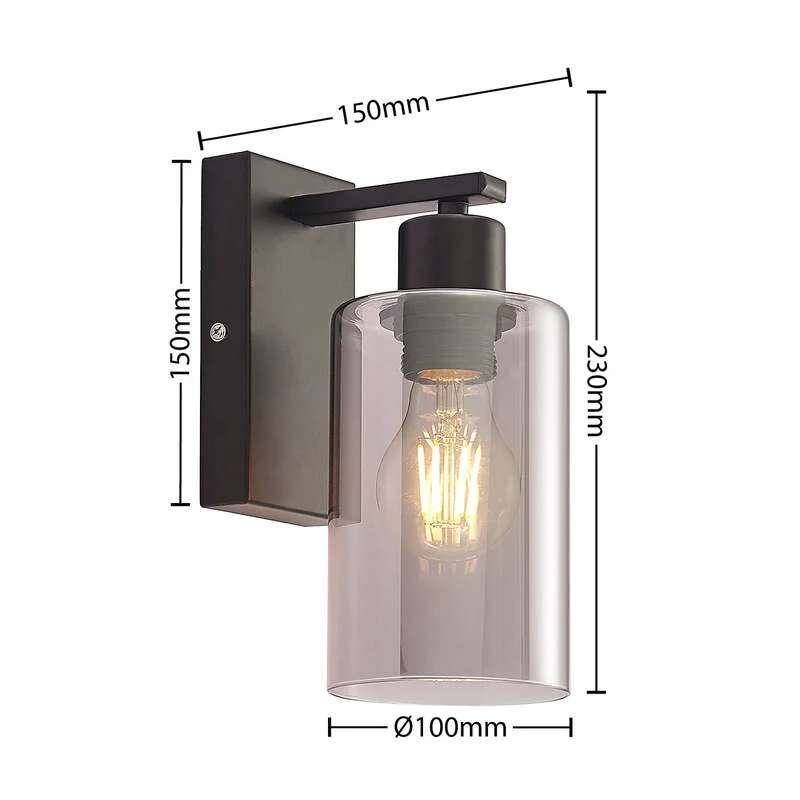 B-Ware Lindby Wandleuchte Emavi LED Wandlampe dimmbar schwarz rauchgrau 23cm Höhe