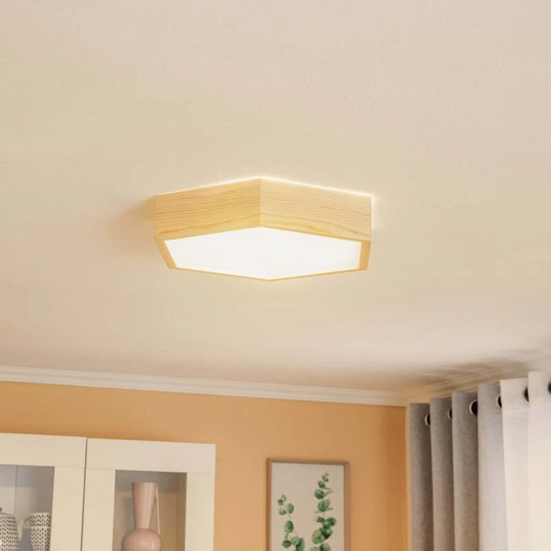 B-Ware Envostar Deckenlampe Hagen LED Lampe Leuchte dimmbar Holz Glas creme Ø43cm
