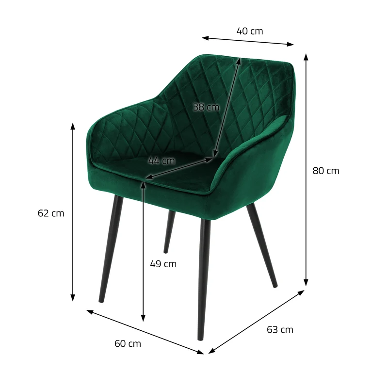 Esszimmerstuhl 4er Set Rauten Steppung mit Rücken- und Armlehnen Dunkelgrün Küchenstuhl mit Microfaser-Samtbezug ML-Design