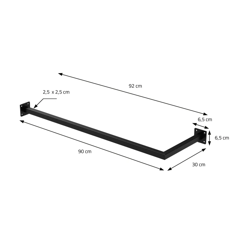 2er Set Kleiderstange Garderobe Wandmontage 30x90 cm Schwarz aus Stahl ML-Design