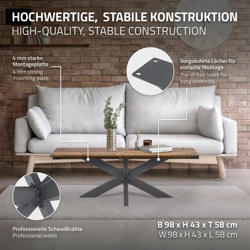 Tischbeine Tischgestell Spider 98x58x43 cm Anthrazit aus Metall ML-Design
