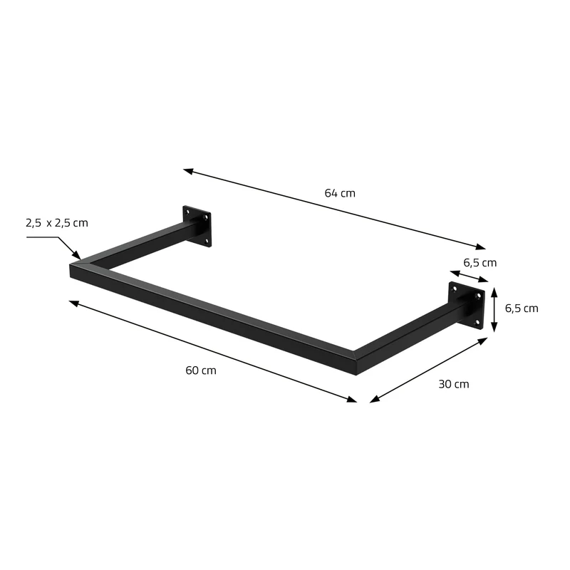 3er Set Kleiderstange Garderobe Wandmontage 30 x 60 cm Schwarz aus Stahl ML-Design