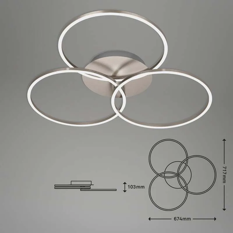 B-Ware Briloner Deckenlampe Leuchte Frame Ring dimmbar LED 3-flammig nickel 71,7x67,4cm
