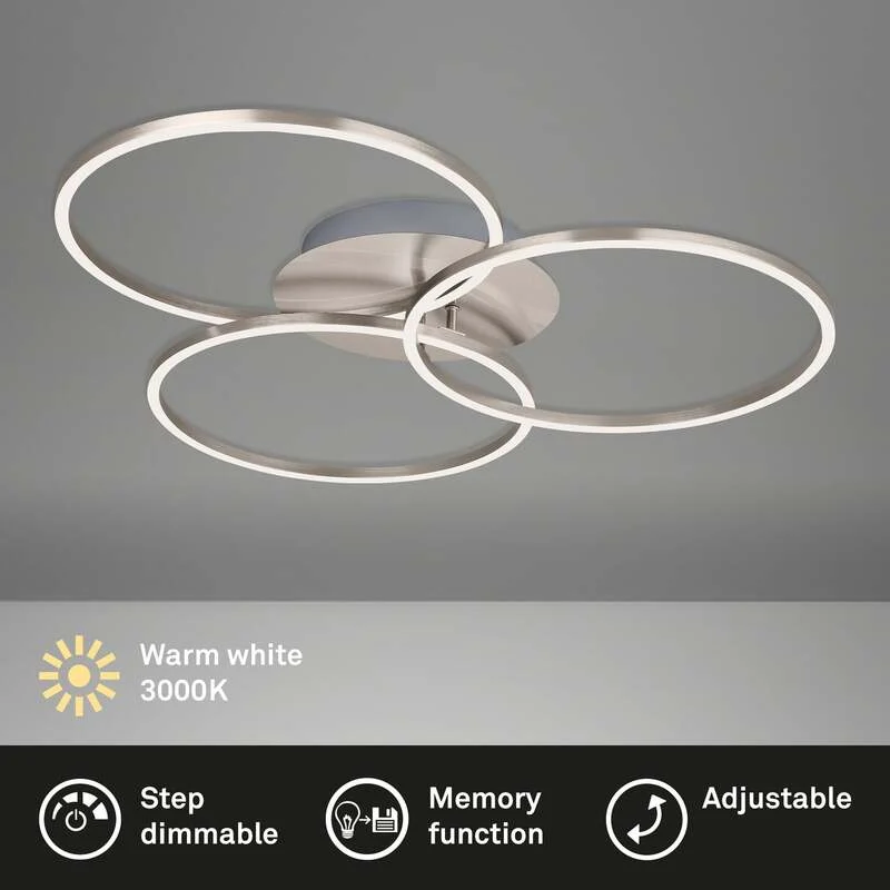 B-Ware Briloner Deckenlampe Leuchte Frame Ring dimmbar LED 3-flammig nickel 71,7x67,4cm
