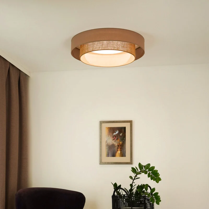 B-Ware Duolla Deckenleuchte Deckenlampe LED Textil braun Luneta Fernbedienung dimmbar