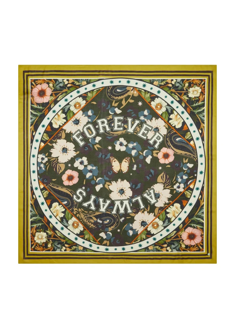Tuch aus Viskose mit Blumen-Muster und ALWAYS FOREVER-Schriftzug