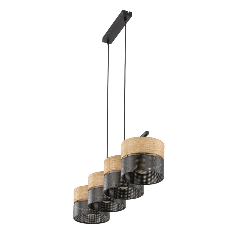 B-Ware Hängelampe Nicol schwarz/Holzoptik 94x20 cm 4 x E27 Deckenlampe Lampe Leuchte