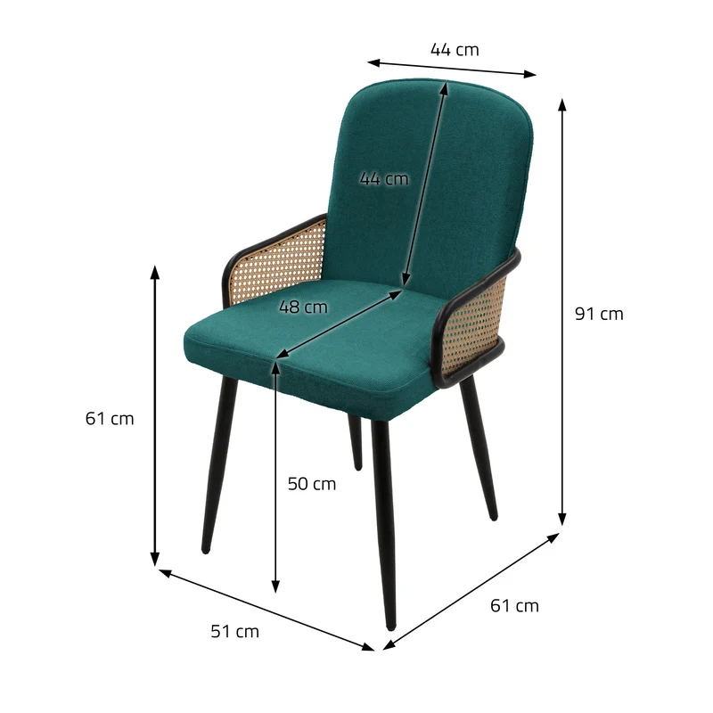 Esszimmerstühle 4er Set Petrol mit Arm- & Rückenlehne, Polsterstühle für Esszimmer & Küche ML-Design