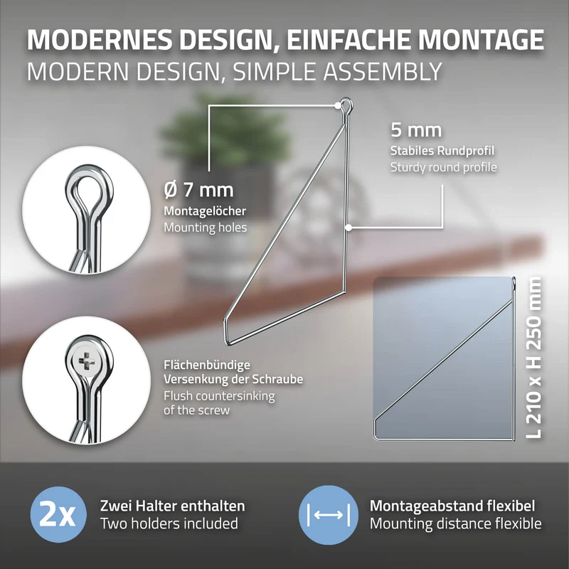2er Set Wandkonsole Regalhalterung 2x 200 x 250 cm Silber aus Stahl ML-Design