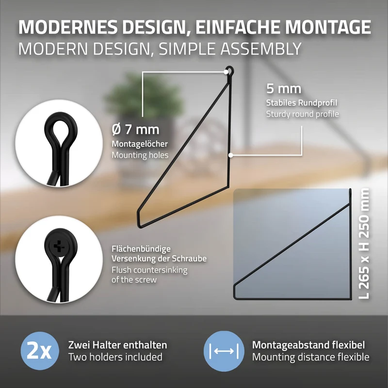 2er Set Wandkonsole Regalhalterung 2x 250 x 250 mm Schwarz aus Stahl ML-Design