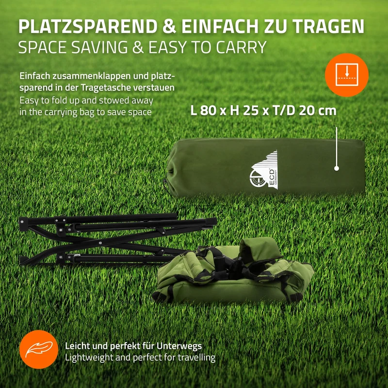 ECD GERMANY | Campingstuhl faltbar mit Stahlgestell Khaki Schaukelstuhl bis 150 kg Angelstuhl Klappstuhl verstellbare Rückenlehne Faltstuhl Outdoor