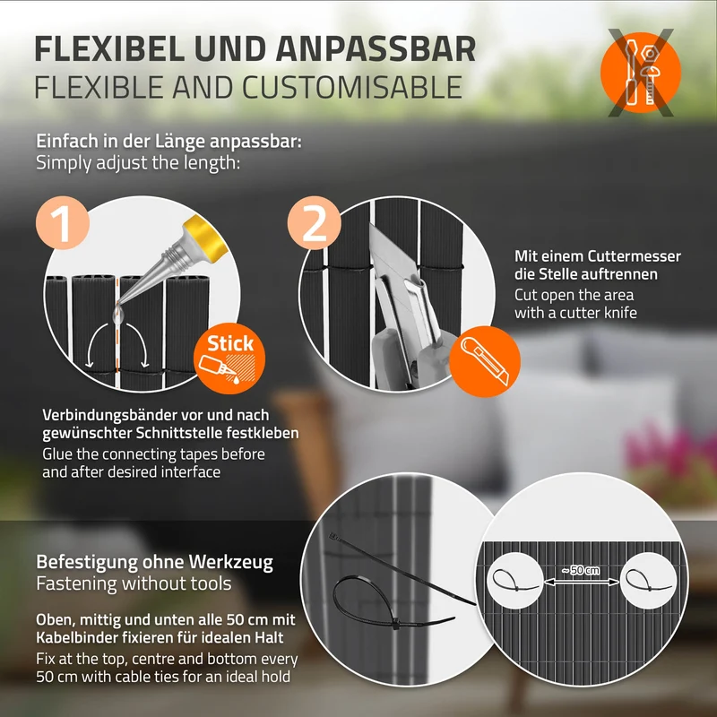 Sichtschutzmatte 120x700 cm Sichtschutzzaun Windschutz Balkonschutz PVC Anthrazit UV-beständig