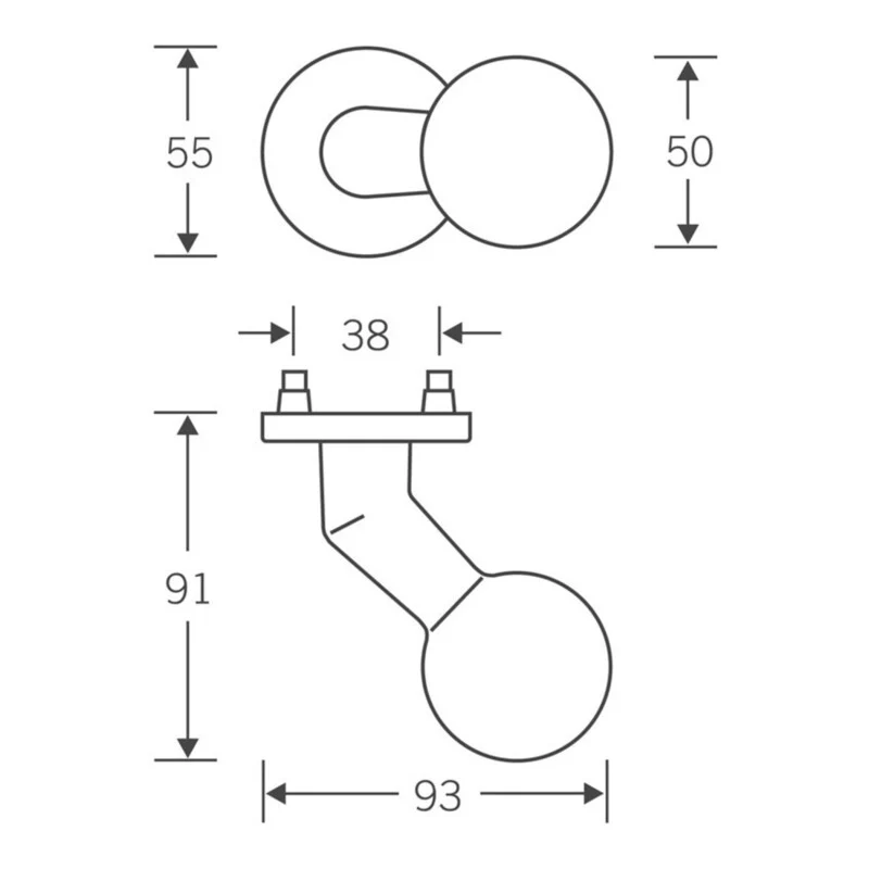 B-Ware FSB Türknopf auf Rosette Aluminium 50mm Silber Gekröpft Kugelknopf 0 23 0846