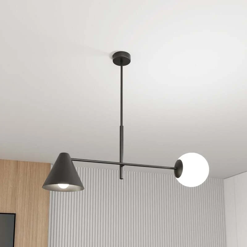 B-Ware Deckenlampe Hermes 2-flammig LED dimmbar schwarz Stahl Glas 70cm Höhe 60cm